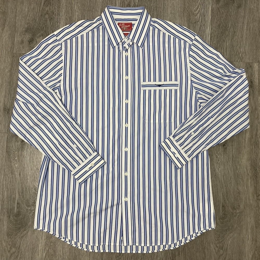 R.M. Williams Shirt Mens X-Larg White Blue Striped Long Sleeve Button Up Dress